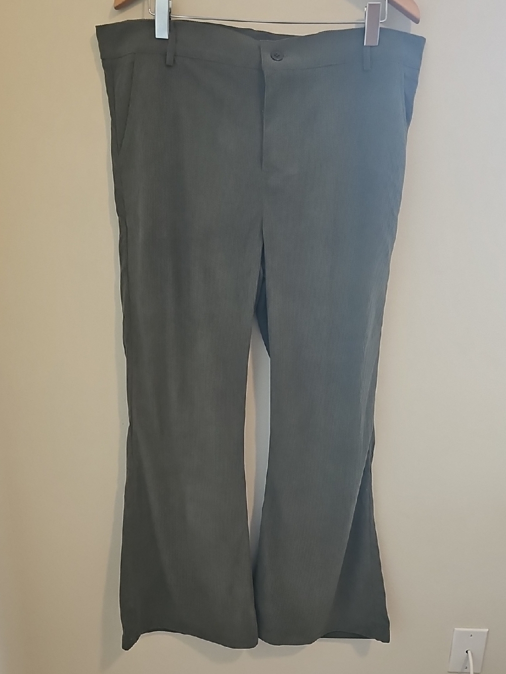 Classic Men's Flare Pants - By OUKA Olive‎ Green. XL. Lightweight Corduroy.